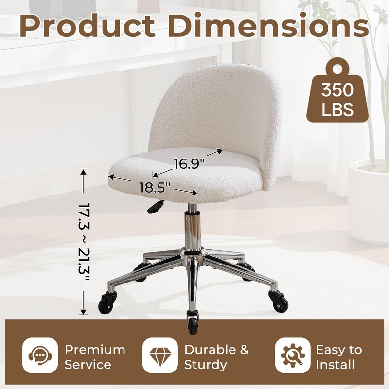 Home Office Chair with Quiet Wheels - Armless Vanity Chair