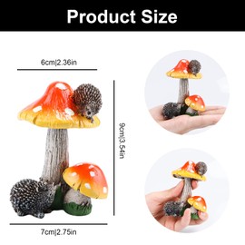 Mushroom Decoration, RUNEAY Resin Mushroom Hedgehog Decorative Garden Statues Ornament Gift Decoration for Home Lawn Yard Patio Balcony Outdoor Potting