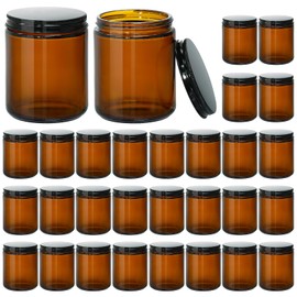 KEYWING 8 oz Candle Jars with Airtight Lids, 30 Packs Amber Glass Jars with Black Metal Lids, Round Candle Containers, Empty Jars for Making Candles, Powder, Liquid, Cream