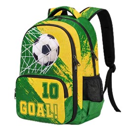 CHMKMF - Mochila de fútbol para niños, mochila de gran capacidad para la escuela, viajes al aire última intervensión, 16.5 pulgadas (verde y amarillo)