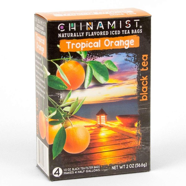 China Mist - Naturally Flavored Tropical Orange Black Iced Tea Bags - Each Tea Bag Yields 1/2 Gallon
