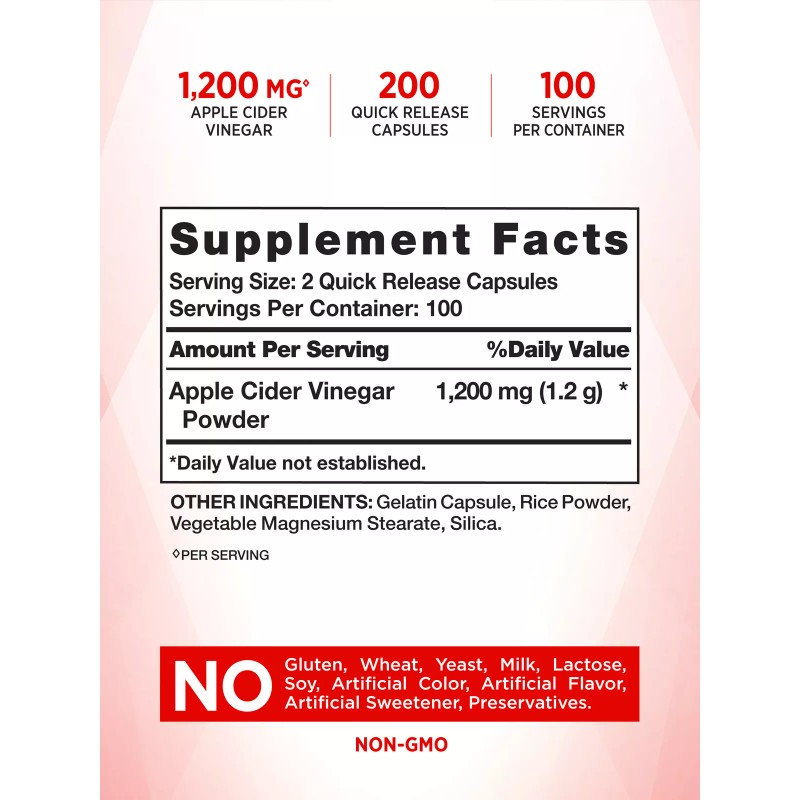 Nature's Truth Apple Cider Vinegar Capsules 1200mg | 200 Pills