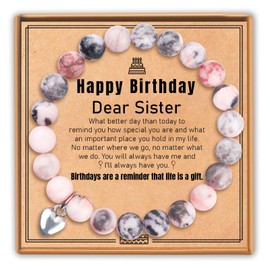 Natural Stone Heart Bracelet for Women Girls, Happy Birthday Gifts for Sister Friends Bestie Sister in Law Soul Sister, Mother's Day Birthday Gifts