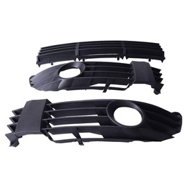 Bapmic 3B0853677E Front Center Lower Bumper Grille + Fog Light Cover Kit for Volkswagen Passat B5 01-05 (Pack of 3)