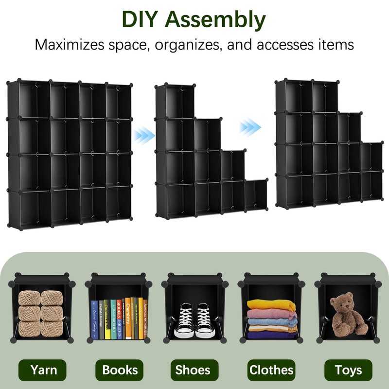 Whitmor 16 Cube Closet Organizers and Storage, Stackable Plastic Closet