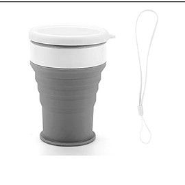 The earth Silicone travel folding cup | collapsible camping mug | portable drinking cup | hiking outdoor reusable to-go cup with lid | leak-proof sports mug for cold & hot beverages GRAY