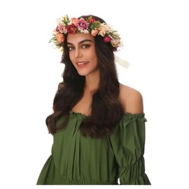 Floral Crown Headpiece, Pink and Peach Roses, Wedding Hair Wreath, Boho Style