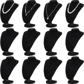 Huquary 12 Pcs Necklace Stand Display Jewelry Bust Display Stands Necklace Stand Jewelry Photography Props for Selling for Home Store Trade Shows(Black,Velvet)