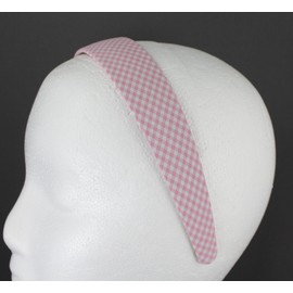 Fashion Accessories Now Pink White headband gingham fabric covered hair band headband gingham plaid check 1 3/16 inches wide