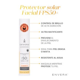ENVERA | Protector Solar Con Color Oil Control Medium SPF 50+ | Bloqueador Solar Facial Con Color Piel Grasa | Protector Solar Facial Oil Control Acab