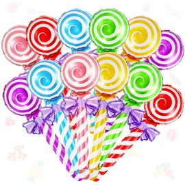 12 Pcs Handheld Lollipop Foil Balloons 6 Colors 2 Each Sweet Candy Style Balloons for Birthday Christmas Baby Shower Classroom Party Decor Props Supplies