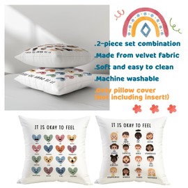 Classroom Decorative Pillow Covers,Calming Corner Mental Health Throw Pillow Cover,School Counselor Office Must Haves Pillowcase,Classroom Nursery Decor,Set of 2 (White-Mental Health, 18 x 18Inches)