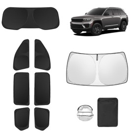 Full Window Sunshade for 2022-2025 Jeep Grand Cherokee,Windshield Side Triangular Rear Window Windscreen Shield Cover Sun Blocking, Heat Shield & UV Protection