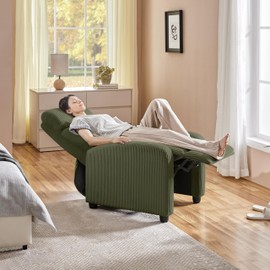 Topeakmart Corduroy Recliner Sofa Mid-Century Recliner Chair Single Reclining Chair Upholstered Sofa for Living Room Bedroom Home Theater Dark Green