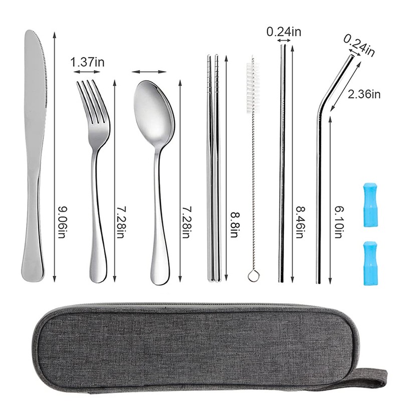 Travel Utensils Set with Case Reusable Portable Cutlery Set Stainless