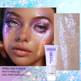 Prreal Body Glitter Gel 50 ml, Glitter Sequins Shimmer Liquid Eyeshadow, Chunky Glitter for Face Hair Nails, Holographic Cosmetic Laser Powder Festival Glitter Makeup #013 Purple