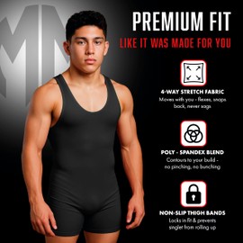 Matman Men’s & Youth Wrestling Singlet – High Performance Singlets for Wrestling or Weightlifting - Edge Singlet (Black, 2XS)