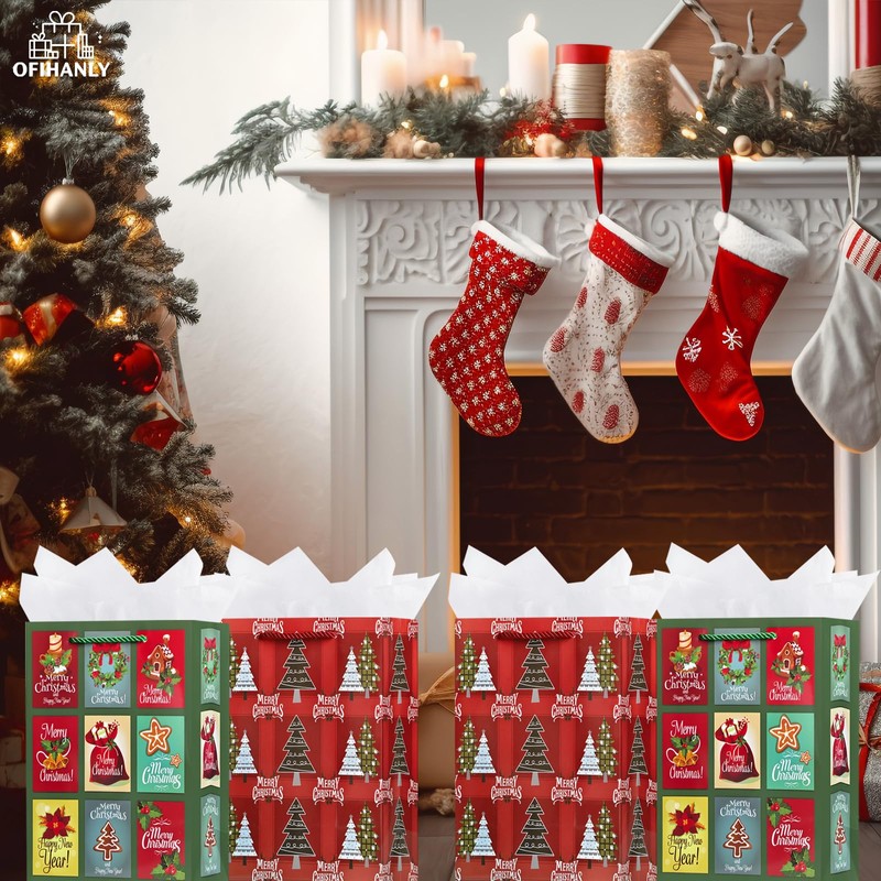 OFIHANLY 4 Pack 15.7" Large Size Merry Christmas Gift Bags