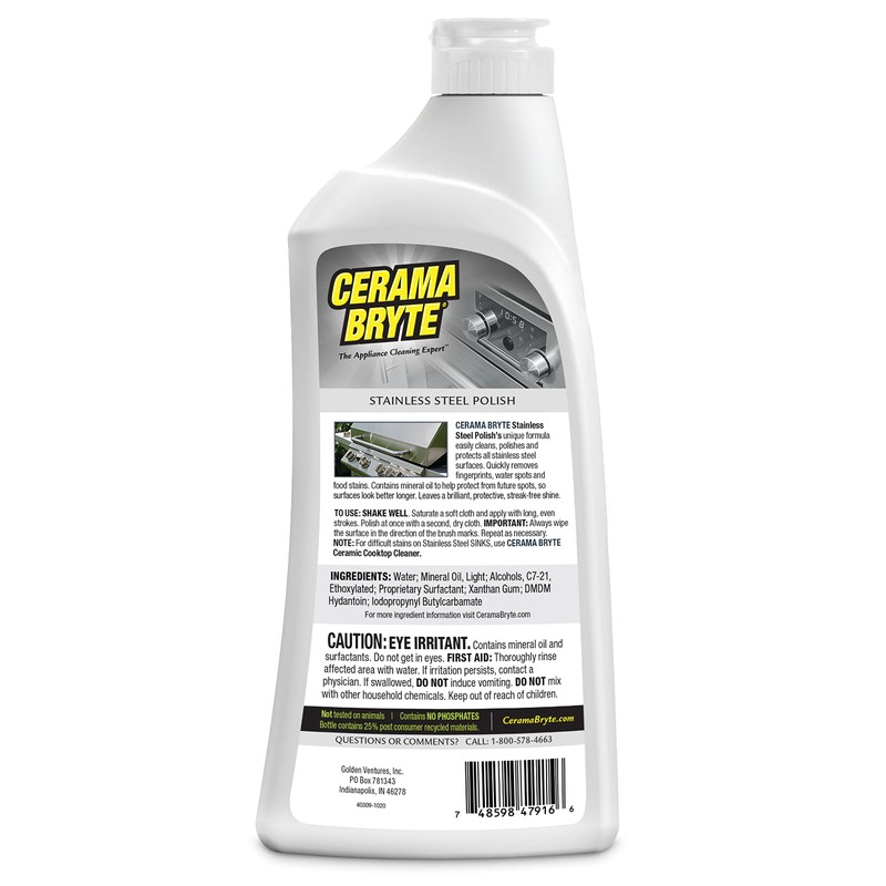 Cerama Bryte Stainless Steel Cleaner for Appliances, Streak-Free Shine and