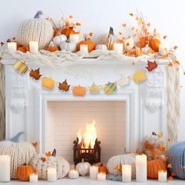 Cinnvoice Fall Decor for Home 8.2 ft Felt Pumpkin Garland Maple Leaf Banner Rustic Vintage Wooden Beads Garland Autumn Thanksgiving Day Decoration Fall Banner for Mantle Home Doorway Window Wall Decor