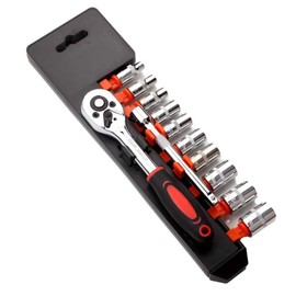 1/4'' Ratchet Socket Wrench Set, Drive Socket Set with 10 Sockets 4-13mm Mechanic Tool Kit and Sockets Set, Quick Released Ratchet Handle and Extension Bar (One Size 12Pcs)