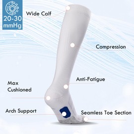MAGISDU Merino Wool Compression Socks for Women Men 2 Pairs 20-30mmhg Wide Calf Plus Size Cushion Arch Support Nurse Pregnant