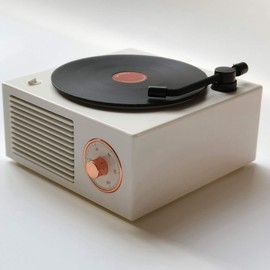 Wetocke Vinyl Record Player Style Bluetooth Speaker Old Fashioned Classic Style White Cute Look Gift for Girls Bass Enhancement Loud Volume Speaker