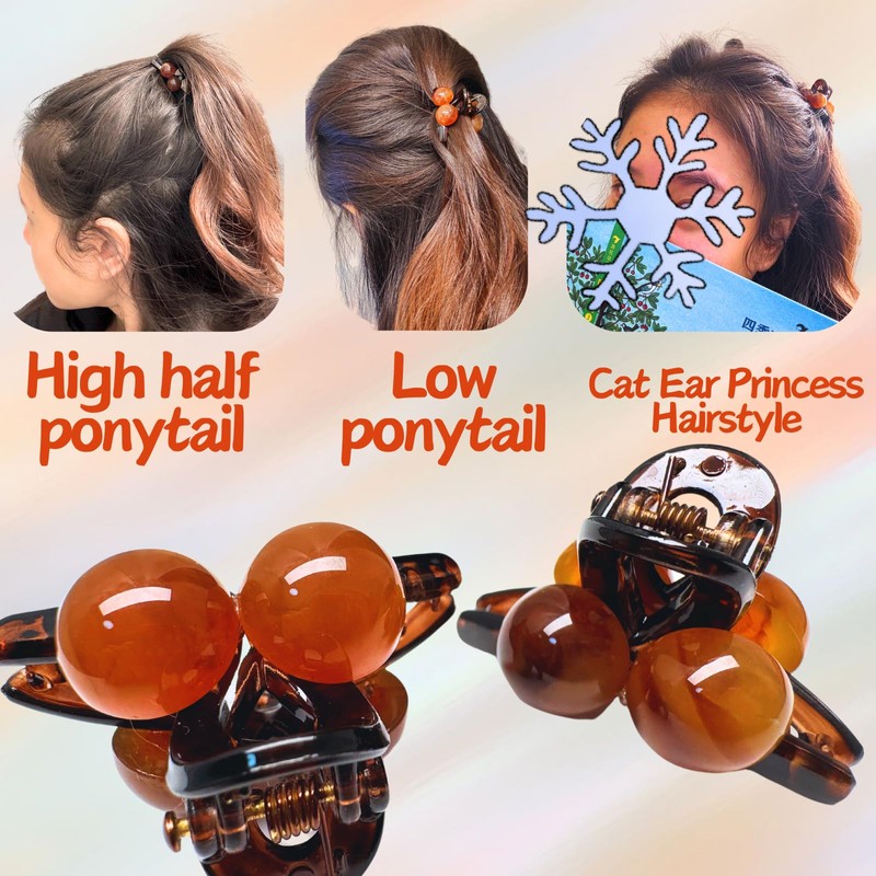 6 Pcs Amber Cherry Medium Hair Clips，Arc and Double Row