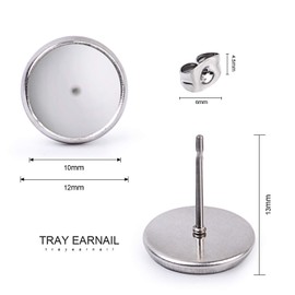 Jdesun 40 Pieces Stainless Steel Stud Earring Cabochon Setting Post Cup for 10mm and 40 Pieces Earring Safety Backs