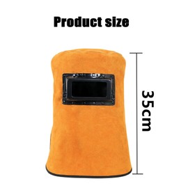 Welding Helmet Mask with Flip Open Lens, Leather Welding Hood Grinding Protective Gear Work Cap Head Face Neck Shield, Flame & Heat Resistant, Dust Resistant, Breathable