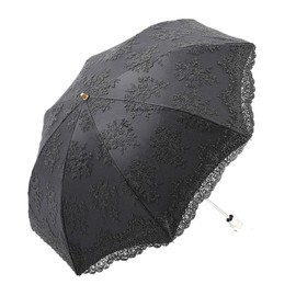 Honeystore Lace Travel Parasol Folding Anti-uv Windproof Embroidery Umbrella 1221 2-Folding Black
