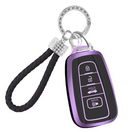 YALNORVA Car Key Fob Cover Compatible with Toyota, Key Fob Case Cover Fits for Toyota Highlander RAV4 Camry Corolla Avalon C-HR Prius 2018-2022 Car Smart Key Accessories, Purple Black