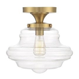 Savoy House 1 Light Semi-Flush Mount in Vintage Style-11.75 Inches Tall and 12 Inches Wide-Natural Brass Finish