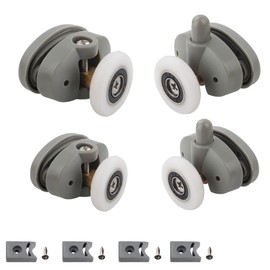 25mm Shower Door Rollers, 4pcs Sliding Shower Doors Wheels, 2 Top and 2 Bottom Shower Wheels in Chrome, Shower Door Fixing Pulleys for Curved Doors Glass Doors 4-6mm Grey