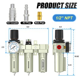 MEANLIN Heavy Duty Industrial Grade 1/2" NPT 3 Stage Air Drying System,Coalescing Filter, Particulate Filter, Desiccant Dryer and Air Regulator, Manual Drain, For Plasma Cutter and Paint Spray
