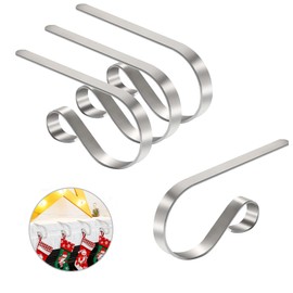 Christmas Stocking Holders for Mantle Set of 4, Lightweight Adjustable Christmas Stocking Holder Hooks Metal Fireplace Hanger for Christmas Party Decoration, Non-Slip Mantle Stocking Hooks(Silver)