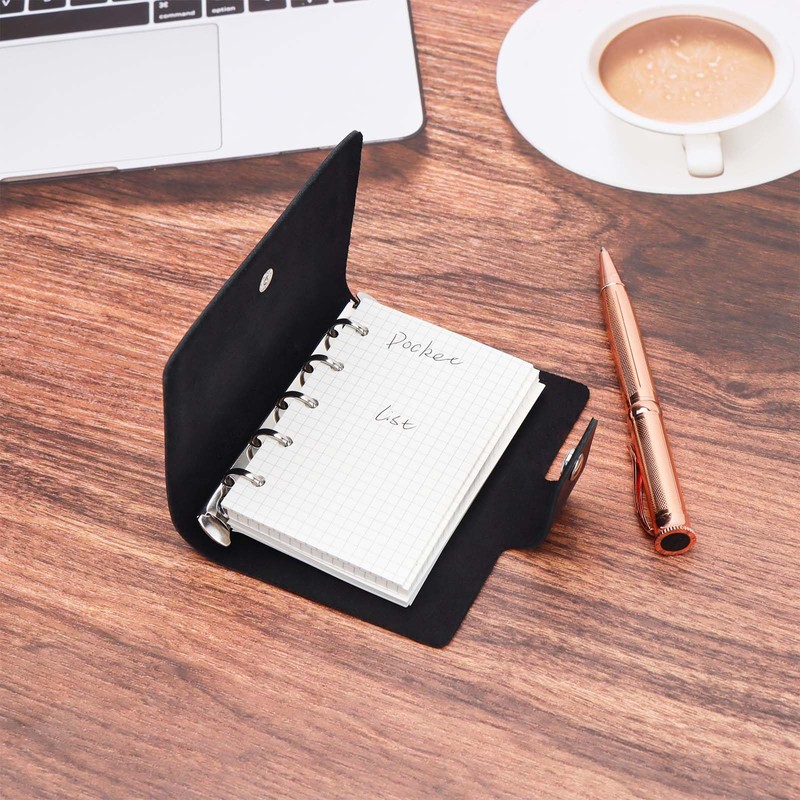 NatSumeBasics Genuine Leather A8 Binder Cover Mini Refillable Black Journal