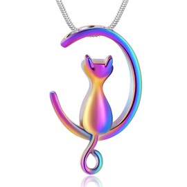 memorial jewelry Cat Urn Necklaces for Ashes for Women Men Cremation Pendant Necklace for Ashes Stainless Steel Memorial Jewellery, Stainless Steel, No Gemstone
