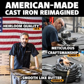 Stargazer 10.5-Inch Cast Iron Skillet | Made in USA, Seasoned, Even Heat Distribution, Lightweight, Easy to Clean, Smooth Nonstick Finish for Grilling & Frying