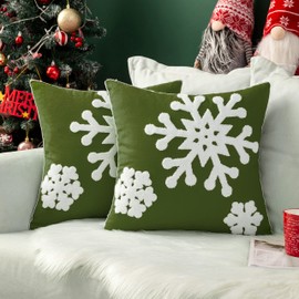 MIULEE Pack of 2 Christmas Decorative Snowflake Throw Pillow Covers Canvas Embroidery Cushion Cases Holiday Decor Soft Pillowcases for Couch Sofa Bedroom Car（Army Green, 20x20in）
