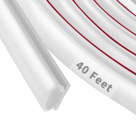 Fingwerk 40 Feet Rubber Weather Stripping Door Seal Strip, Self-Adhesive Backing D-Shape Door Weatherstripping for Door Frame Insulation Large Gap, Easy Cut to Size(White)