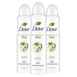 Dove Aluminum Free Deodorant Spray for Women 3 Count Cucumber & Green Tea 72 hour odor protection 4 oz