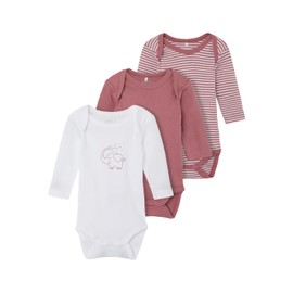NAME IT Pack of 3 long-sleeved baby bodysuits made of organic cotton, Mesa Rose