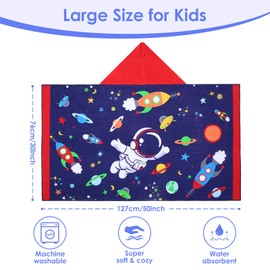 decalsweet Bath Poncho Children's 100% Cotton Hooded Baby Bath Towel, Large Soft and Absorbent Children's Towel, Bath Towel, Hooded Beach Towels for Boys and Girls, 76 x 127 cm (Astronaut)