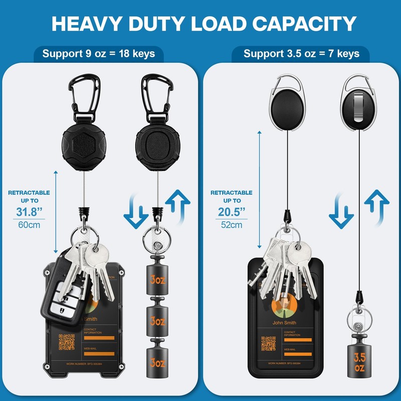 DINALLE 2 Pack Retractable Keychain Heavy Duty Carabiner Badge Reel
