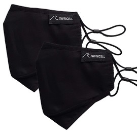SwimCell Face Masks Washable UK Men Women and Kids. Adjustable Toggles and Nose Wire For Glasses Wearers. 3 Ply Cotton With Filter Pocket and 4 x PM2.5 Filters. 2 x Masks Reusable.