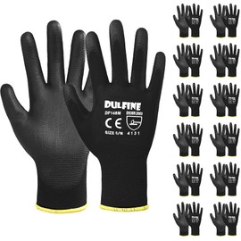 Guantes de trabajo ultrafinos con revestimiento de PU - 12 pares, excelente agarre, forro de nylon, guantes de trabajo de seguridad con revestimiento 