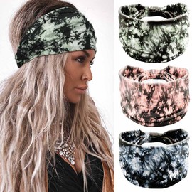 Aceorna Boho Headbands Wide Knotted Hairbands Stretch Printed Head Bands Bohemia Head Wraps for Women and Girls 3 Pcs (Set K)