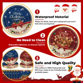 Party Tableware Decorations Set For 16 Guest,Christmas Paper Plates Napkins Cups Knives Forks Spoon Banner tablecloths (Christmas gift)