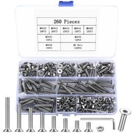 260 Piece M5 Screws Set, Countersunk Screws Nuts Set, Allen Screws and Nuts Set, Stainless Steel Machine Screws Set, Cylinder Screws with Nuts Assortment Kit, Threaded Screws (M5)